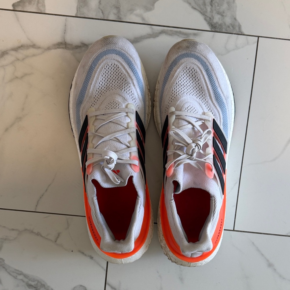 Adidas White and Neon Orange Ultra Boost